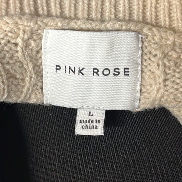 PINK ROSE Juniors' Tan Pointelle-Knit Tie-Back Sweater Size L - Picture 7 of 8